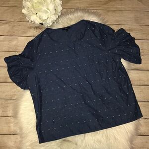 Drew Chambray Swiss Dot, Ruffle Sleeve Top